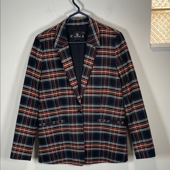 Volcom Plaid Blazer - Orange White, and Black - Picture 2 of 9